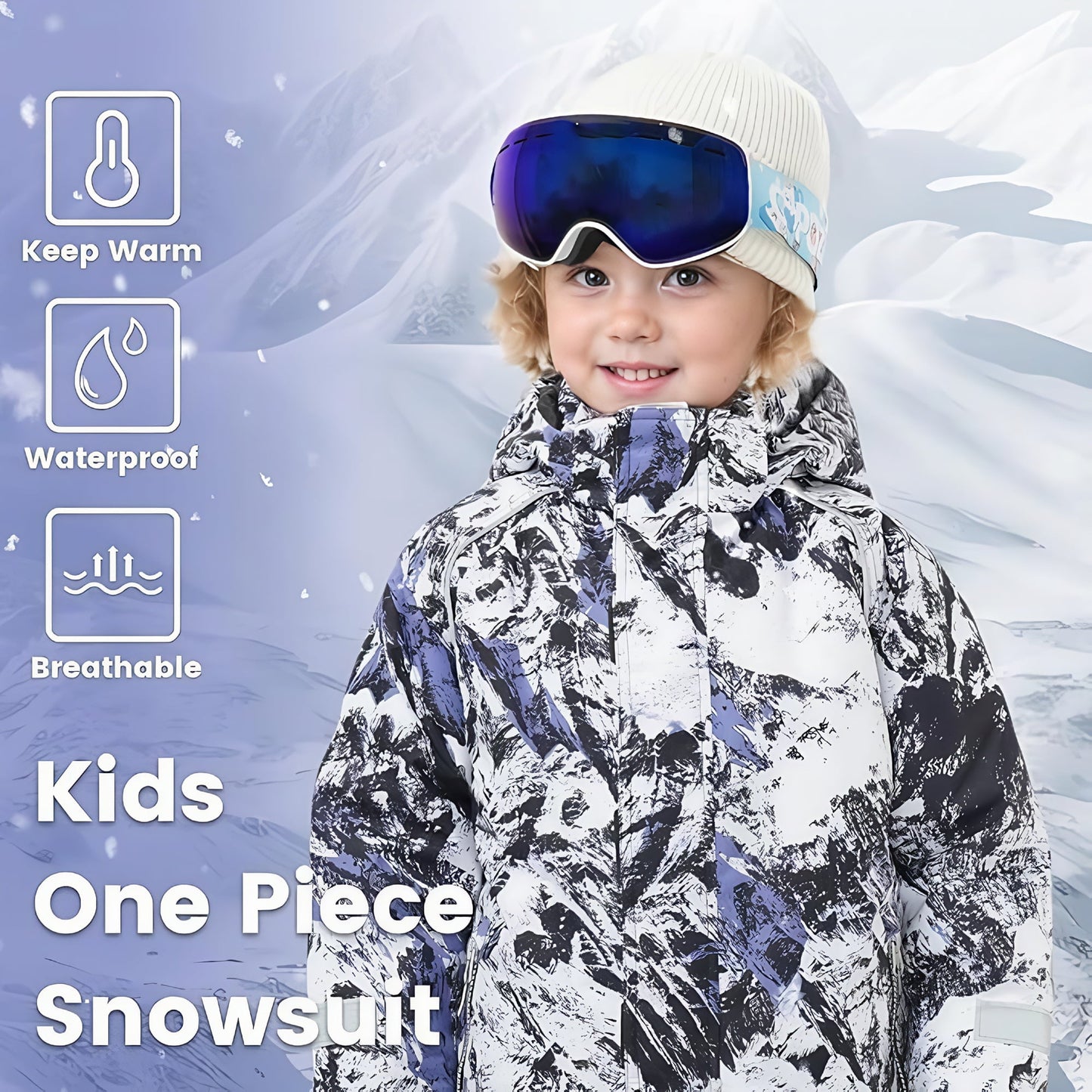 Kuleyang Kids Snowsuit One Piece Ski Suit for Boys Girls 3-9 Years, Toddler Waterproof Winter Snow Suits Overalls