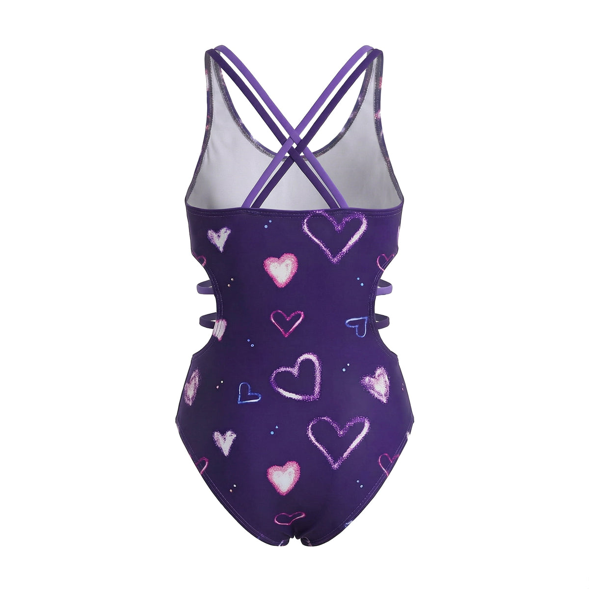 Girls One Piece Swimsuits Side waist hollowed-out design Girls Bathing Suits Size 5-12 Cute Heart Pattern Dark Blue