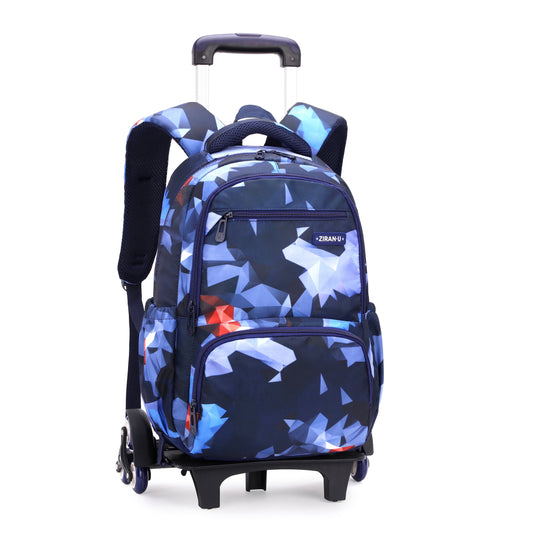 lvyH Rolling Backpack Large-capacity Wheeled Backpack Waterproof Trolley School Bag,Blue Geometry(6 Wheels)
