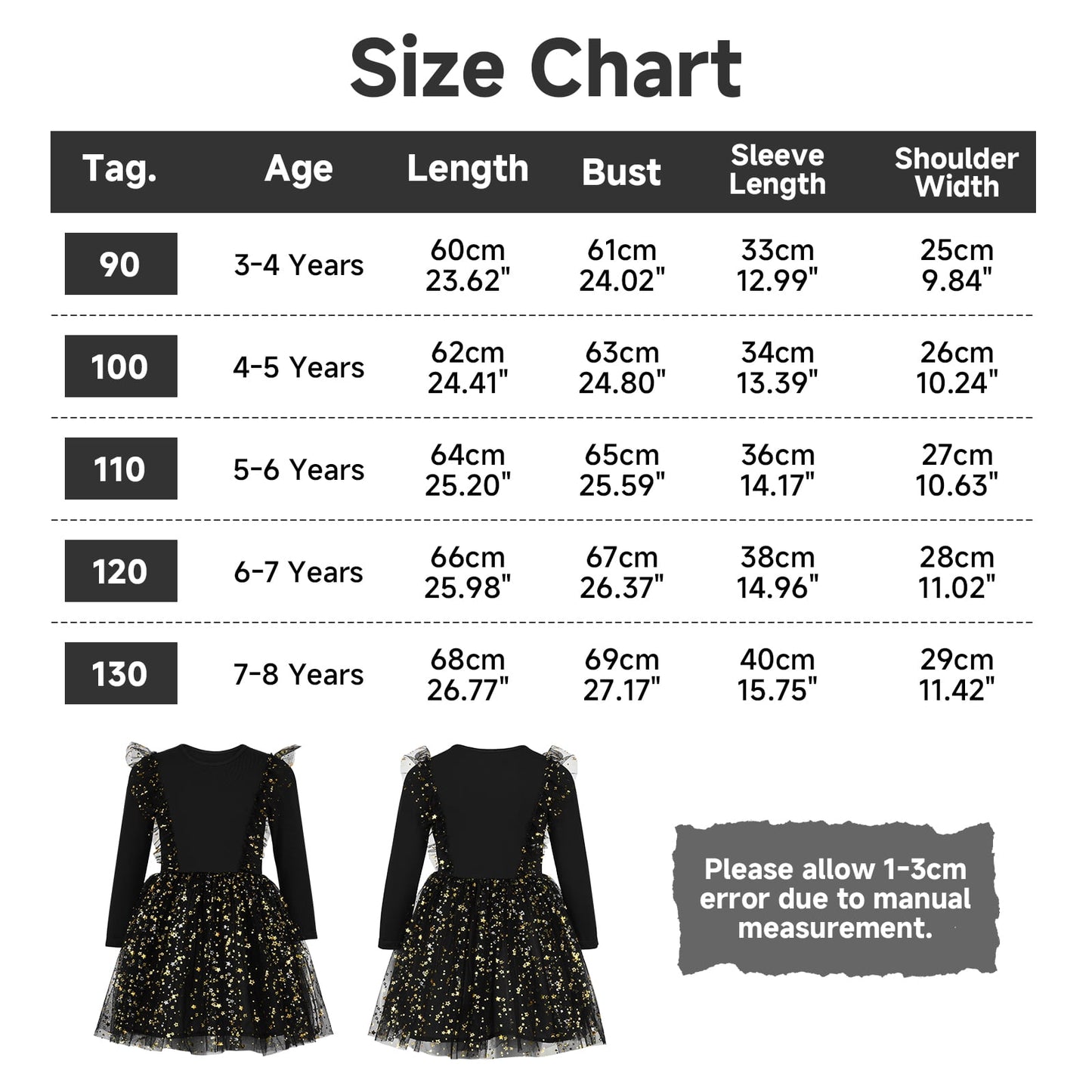 Toddler Girls Christmas Dresses Tutu Long Sleeve Velvet Tulle Fall Winter Princess Star Sequin Ruffle Holiday Party Birthday Xmas Dresses Black 4T(100)