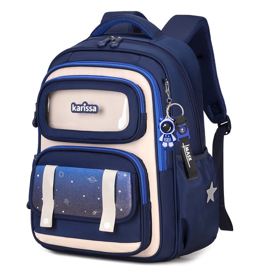 Boys Primary School Backpack,Ergonomic Bookbag for Ages 7-11 with Reflective Stripes,Water-Repellent Backpack Navy Blue Design for Kids 22L