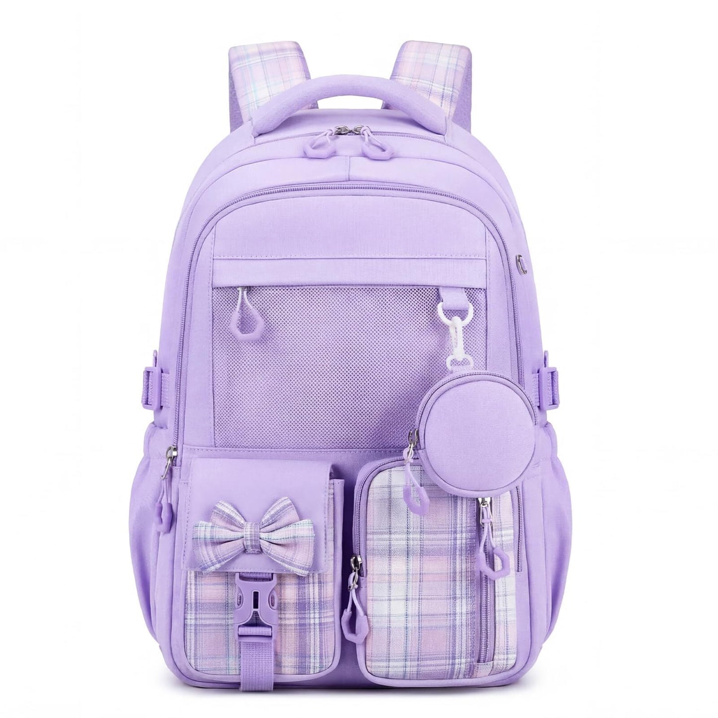 Girls School Backpack Waterproof Lightweight Bookbag with Reflective Straps & Trolley Strap for Grades 3-7, Purple