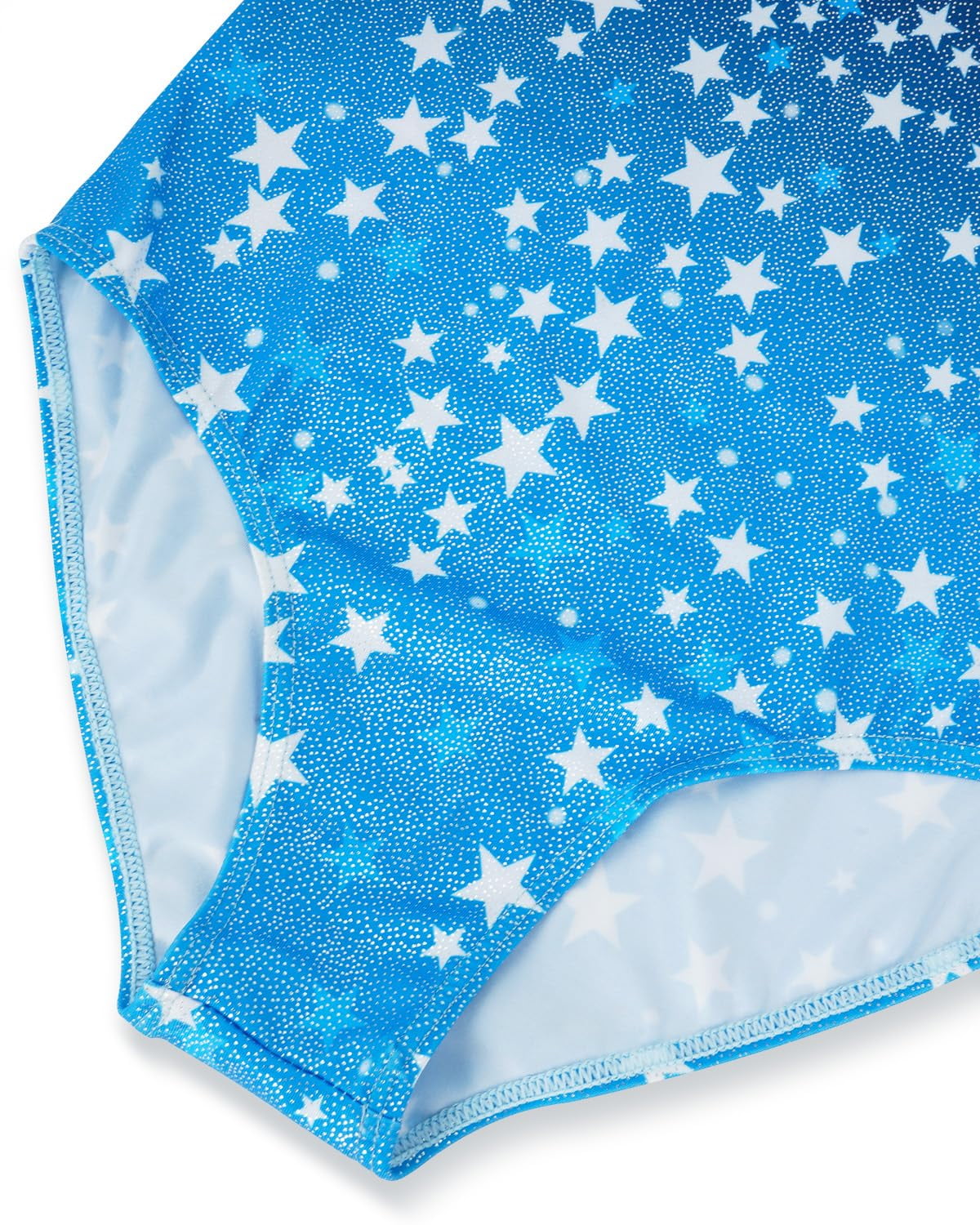 Gymnastics Leotards for Girls,Kids Glitter Stars Dance Unitards Biketards with Shorts,Y-Neck