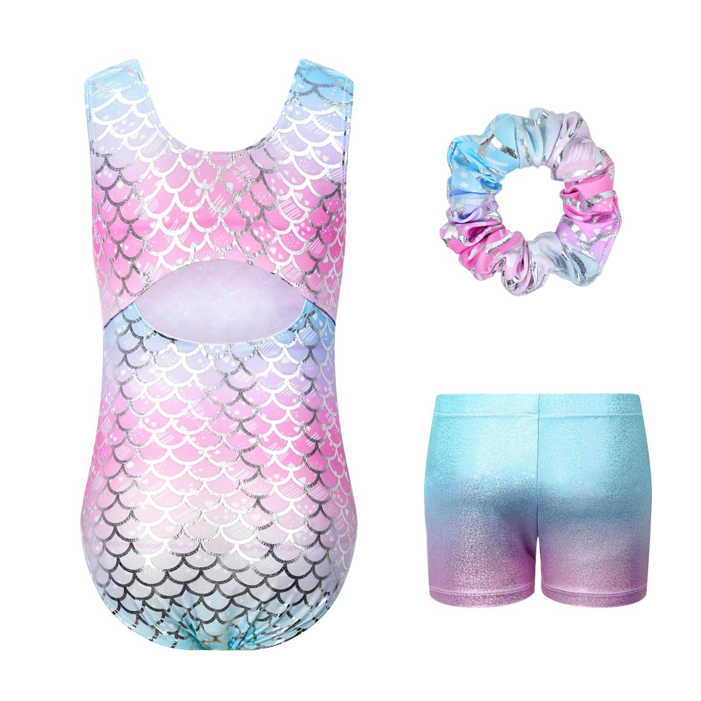 Gymnastics Leotards for Girls,Sleeveless Sparkly Dance Biketards with Shorts Ballet Tumbling Outfit for 3-12 Years