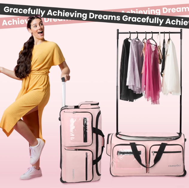 Fegat 23" Collapsible Rolling Competition Dance Duffle Bag, Pink-23Inch