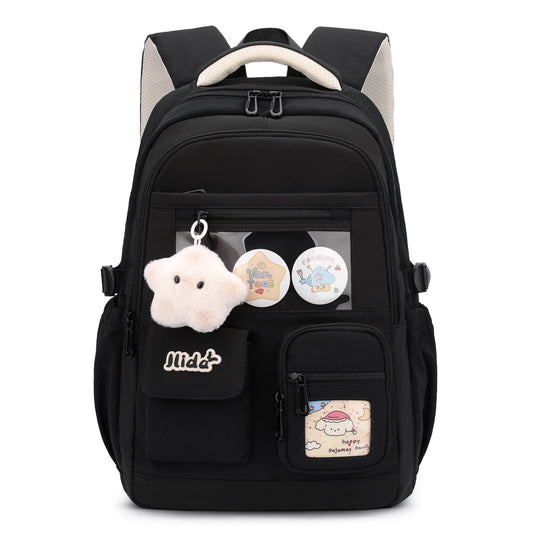 Girls School Backpack 10 Compartments,Bookbag for Teenagers,Water-Repellent Backpack with Casual Daypack with Star Pendant,Trolley Sleeve