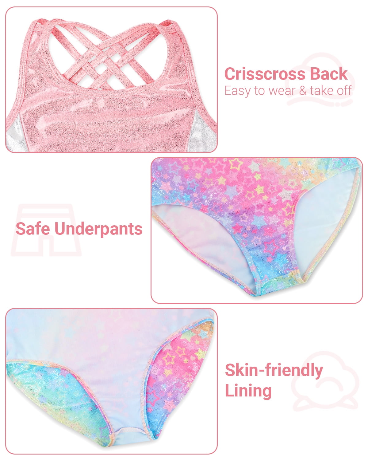 Gymnastics Leotards for Girls with Cross Back,Sparkly Dance Unitards with Shorts Biketards Outfit for 3-12 Years