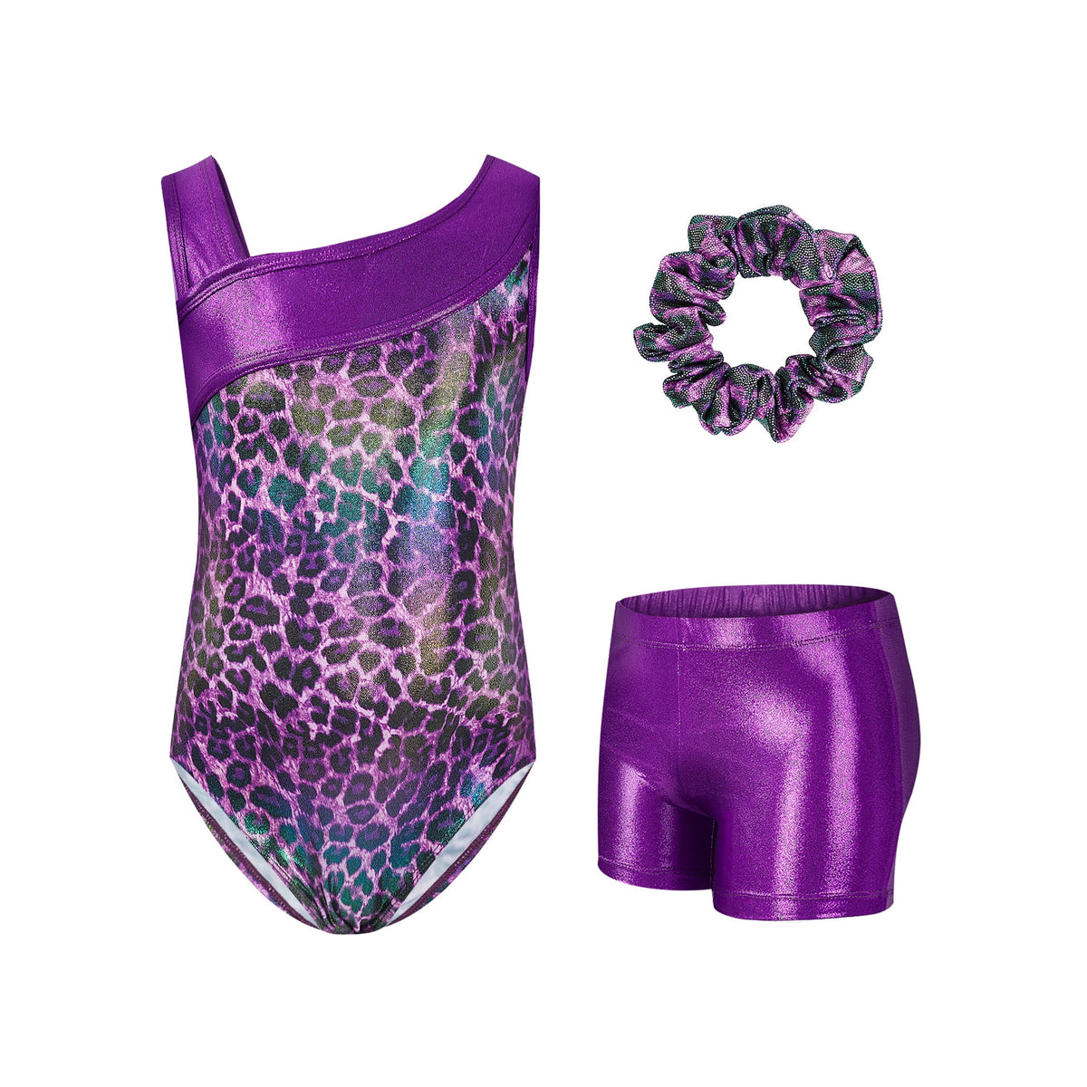 Leotards for Girls Gymnastics with Y-neck,Sparkly Dance Unitards with Shorts Biketards Outfit for 3-12 Years