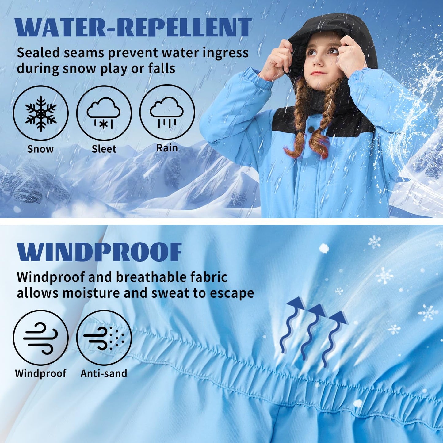 Kids Toddler Snow Suit One Piece for Boys Girls Lightweight Insulated Ski Suit Windproof Hooded Snowsuit Baby Jumpsuit