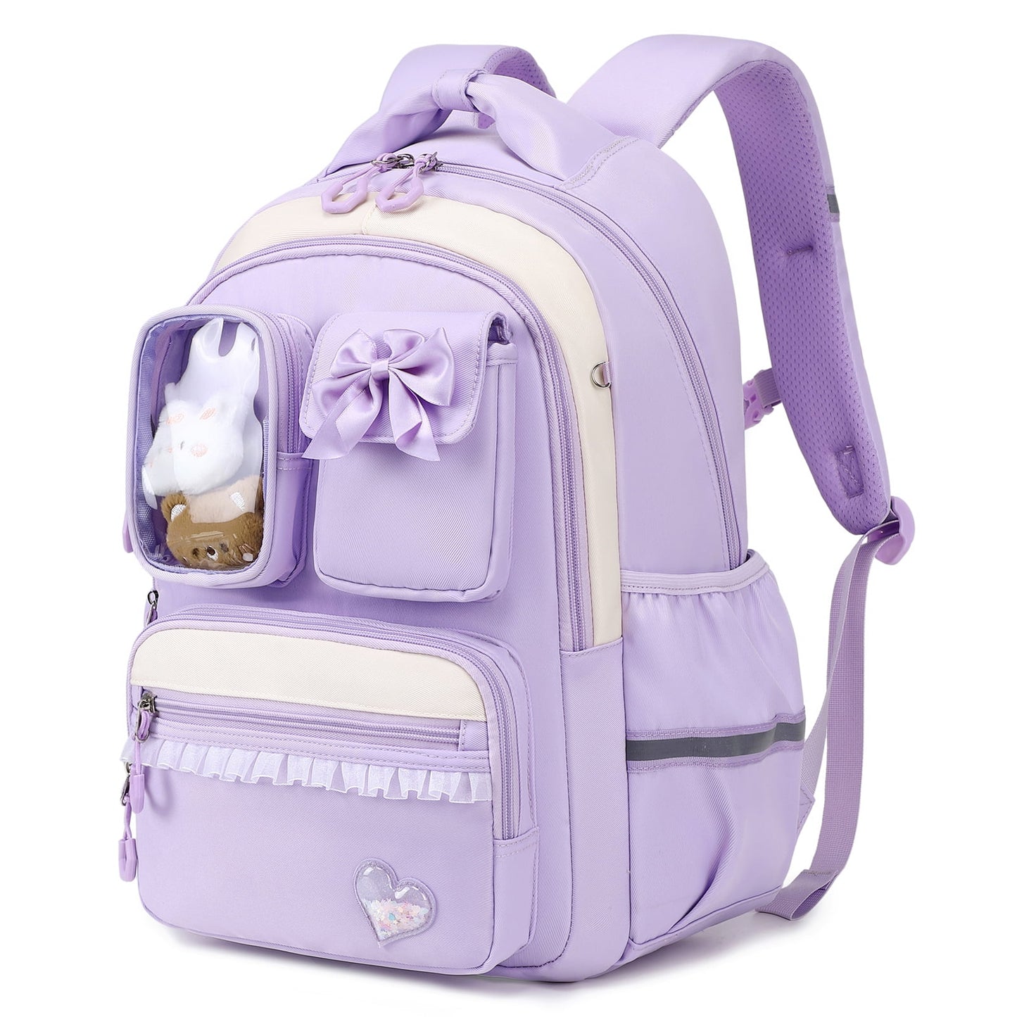 Girls School Backpack 22L Lightweight Bookbag with Reflective Strips, Waterproof Nylon Bookbag for Elementary Students Ages 7-11, Grades 1-5