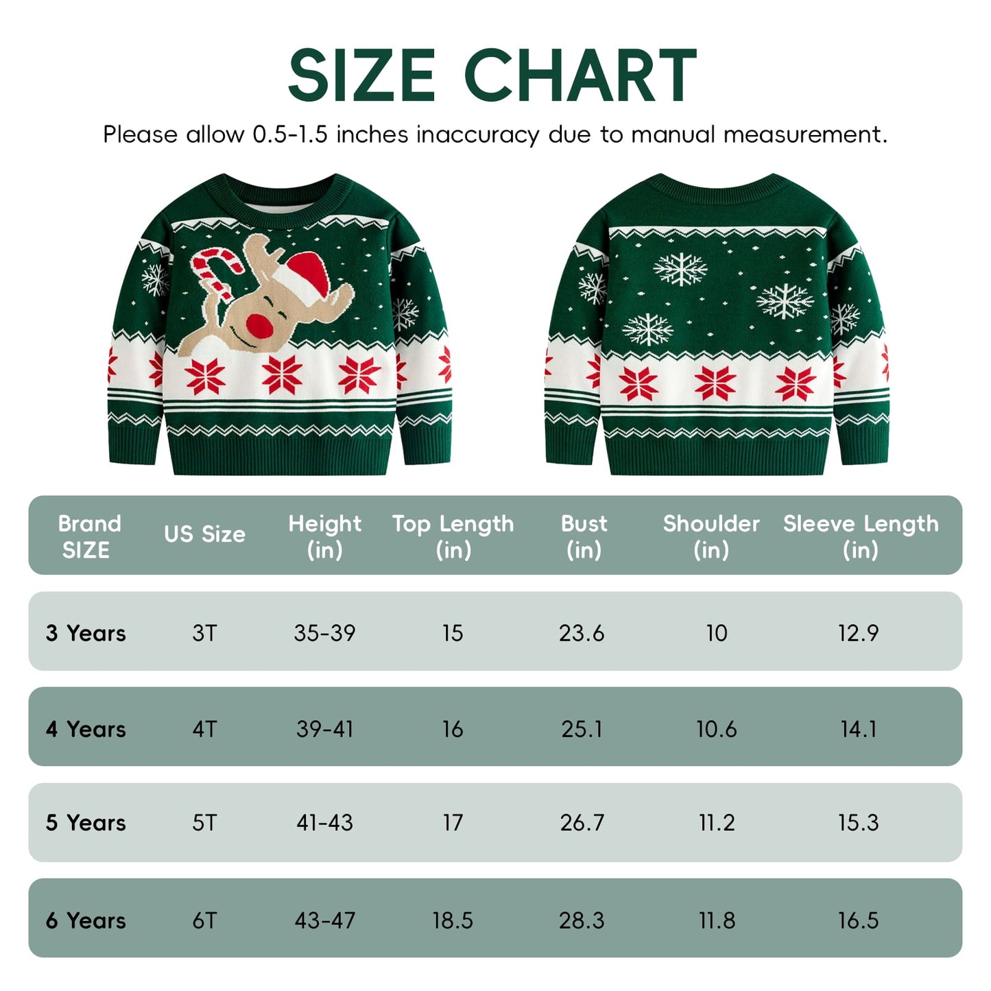 Kuleyang Toddler Boys Girls Christmas Elk Sweaters Xmas Winter Cute Knit Cartoon Prints Unisex Top Clothes Green 3 Years