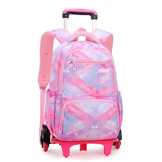 IvyH Rolling Backpack Large-capacity Wheeled Backpack Waterproof Trolley School Bag,Pink (6 Wheels)
