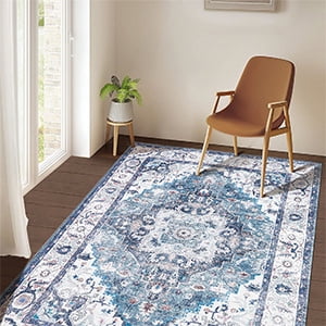 Washable Area Rug 3x5 Rugs for Living Room Retro Flowers Machine Non-Slip Bedroom Rug Vintage Trellis Throw Rug Distressed Carpet for Dining Room Office Carpet