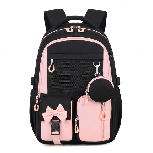 Girls School Backpack Waterproof Lightweight Bookbag with Reflective Straps & Trolley Strap for Grades 3-7, Blue
