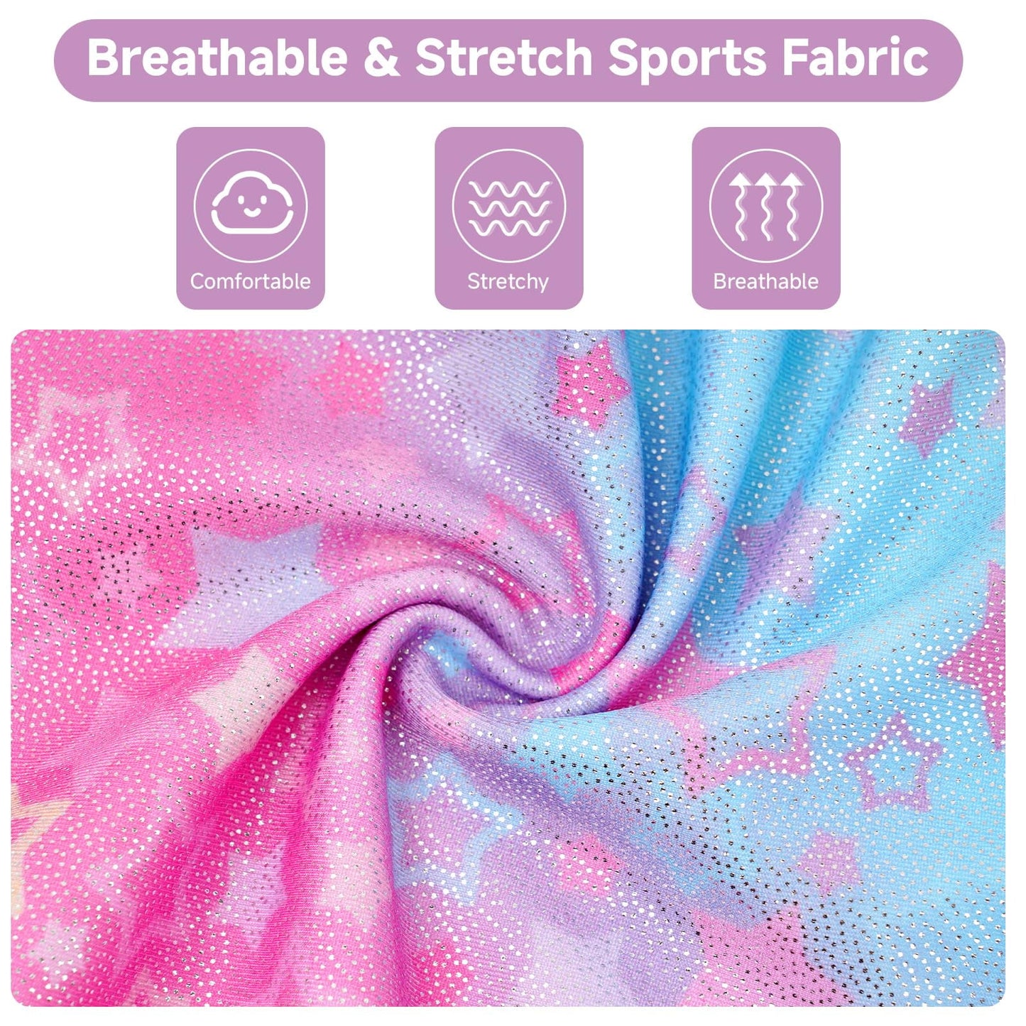 Gymnastics Leotards for Girls Cross Back,Long Sleeve Sparkly Dance Biketards with Shorts Ballet Outfit for 3-12 Years