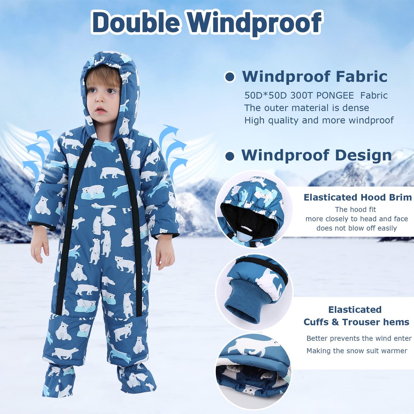 Baby Boys Girls Hooded Romper Winter Snowsuit with Gloves and Booties Warm Jumpsuit Outwear Clothes