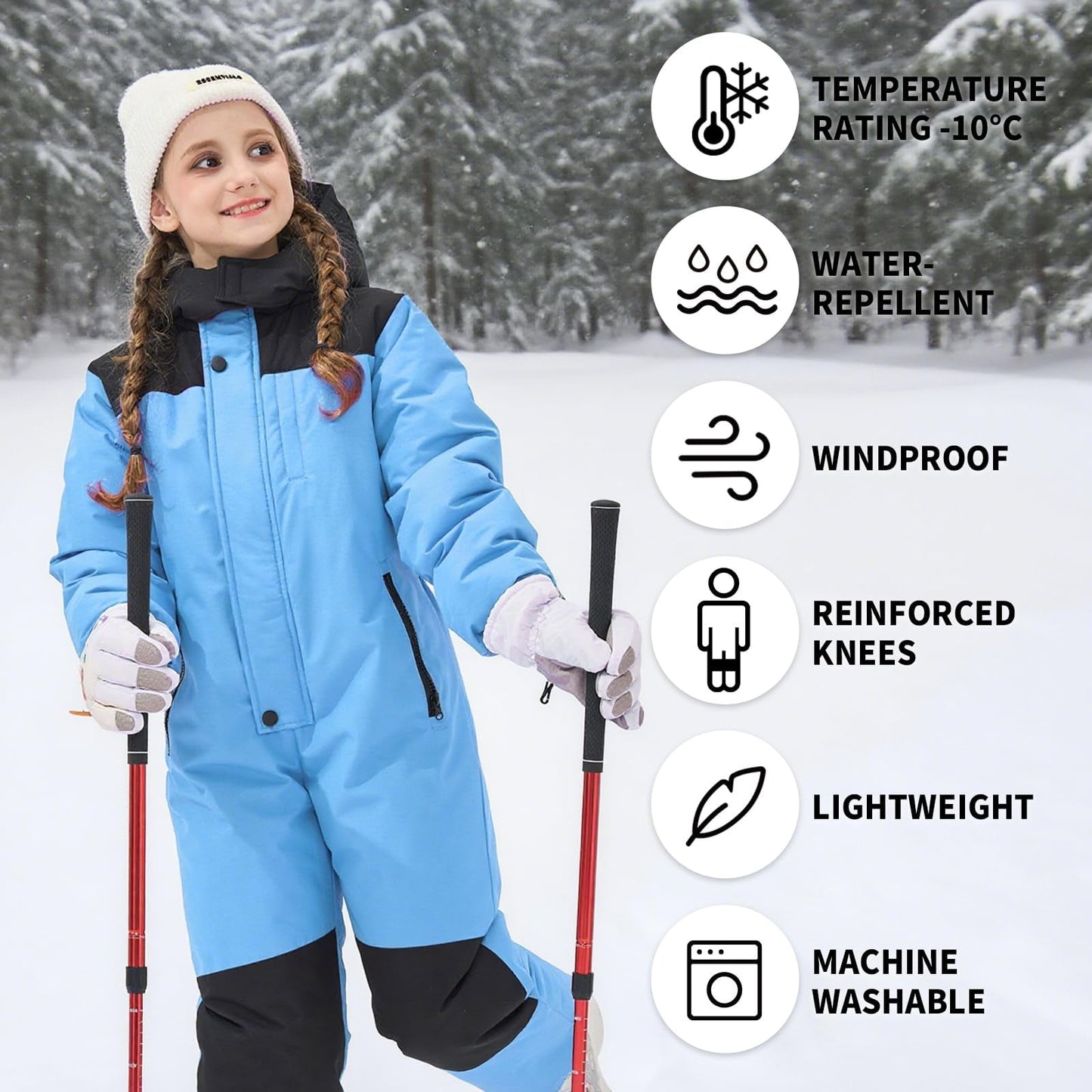 Kids Toddler Snow Suit One Piece for Boys Girls Lightweight Insulated Ski Suit Windproof Hooded Snowsuit Baby Jumpsuit