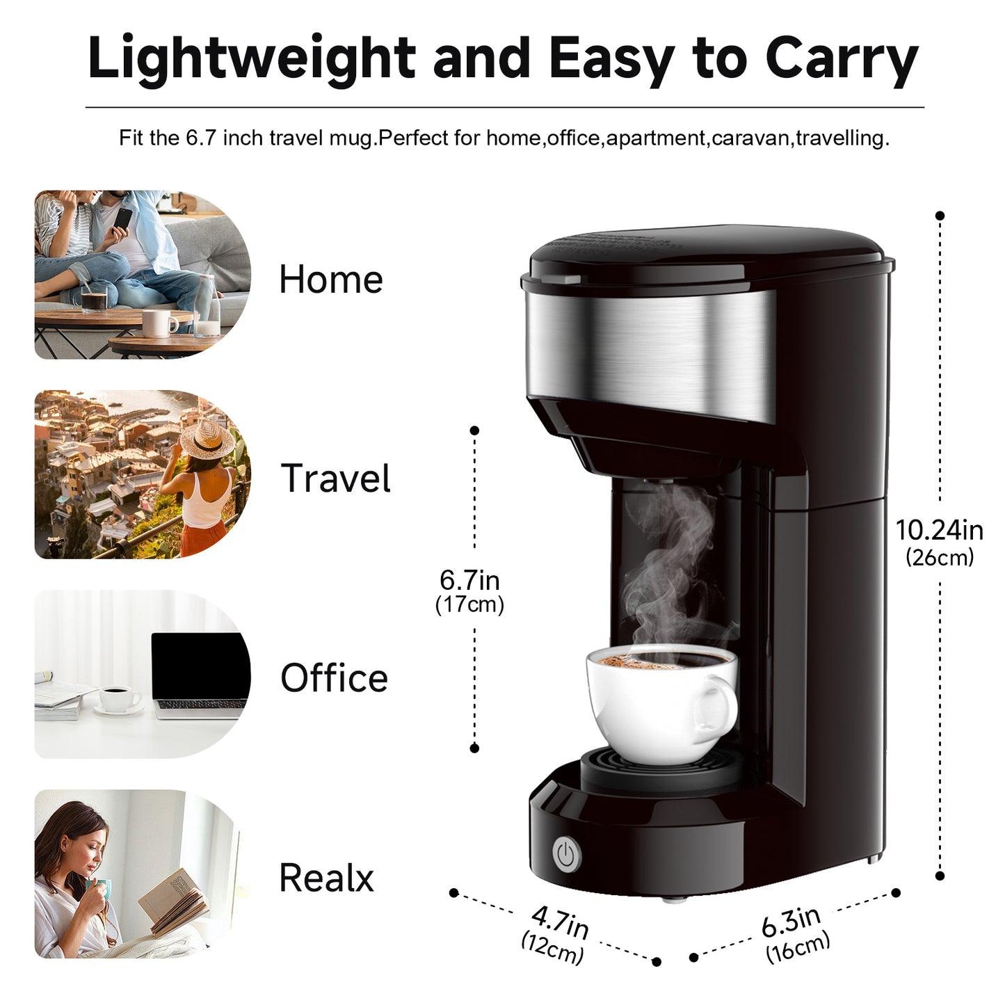 MINI Single Serve Coffee Maker, Instant Coffee Maker One Cup for K Cup & Ground Coffee, Portable Capsule Coffee Machine with 6 to 14oz Reservoir, 90 Seconds Fast Brewing and One Button Operation