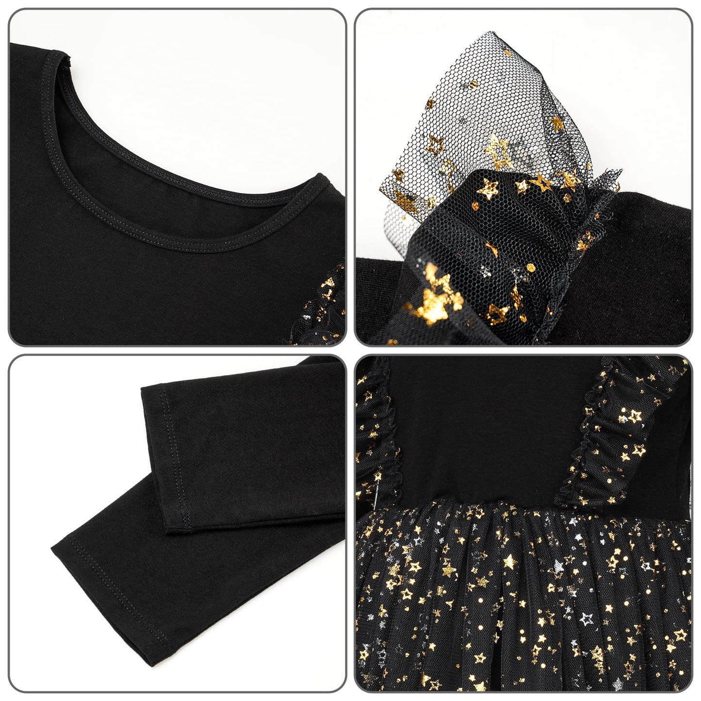Toddler Girls Christmas Dresses Tutu Long Sleeve Velvet Tulle Fall Winter Princess Star Sequin Ruffle Holiday Party Birthday Xmas Dresses Black 4T(100)