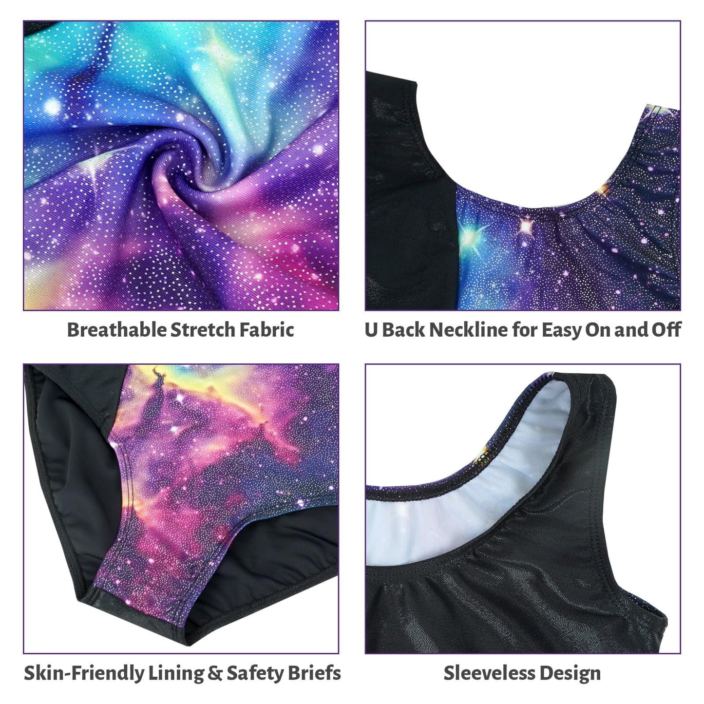 Girls Gymnastics Leotards Sleeveless U Shape Neck,Sparkly Dance Unitards with Shorts and Hair Rope for 3-12 Years girls