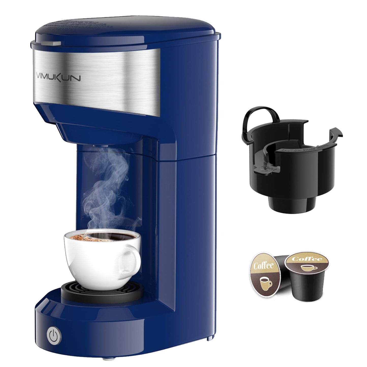 Coffee Maker, Single Serve Coffee Maker Machine 6 to 14 oz With Permanent Filter, Compatible with K Cup Pod & Ground Coffee, Mini Size