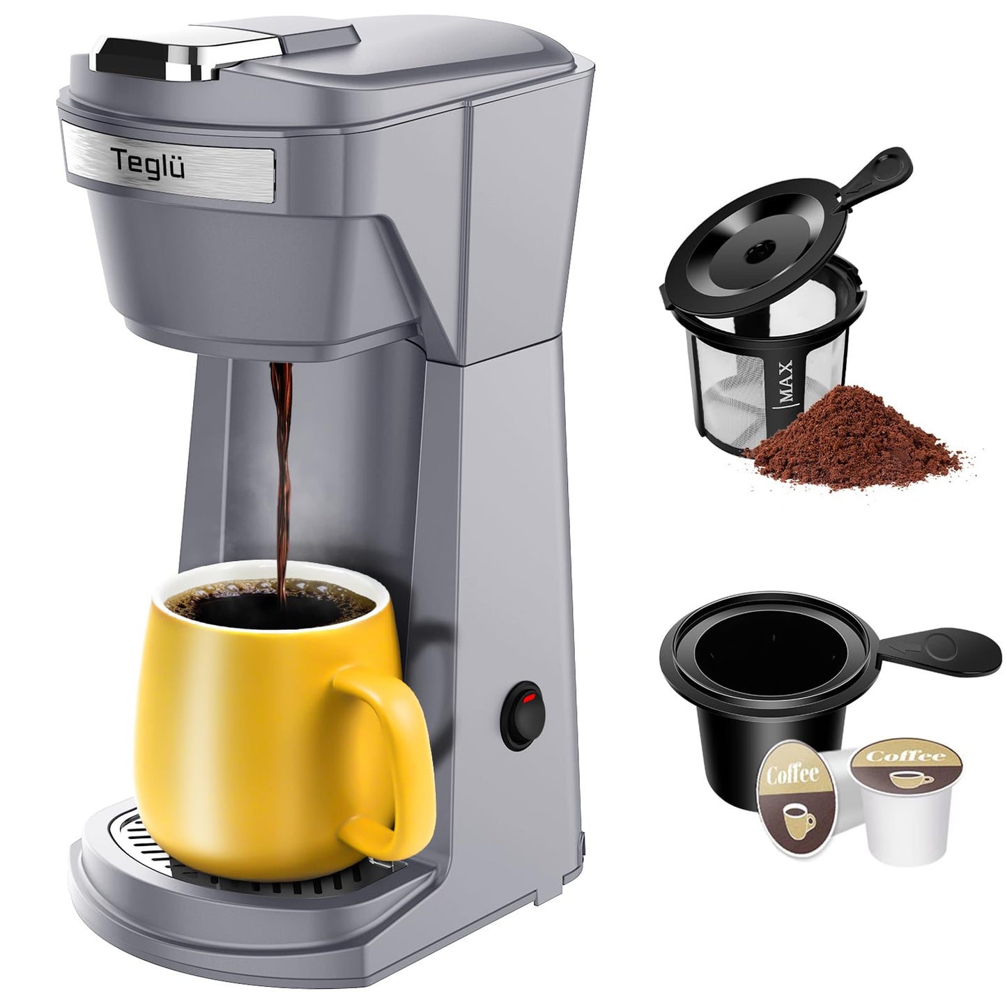 Single Serve Coffee Maker for K Cup Pod & Ground Coffee 2 in 1, K Cup Coffee Machine 14 oz Brew Size, Mini Single Cup Coffee Pod Fast Brew, Reusable Filter