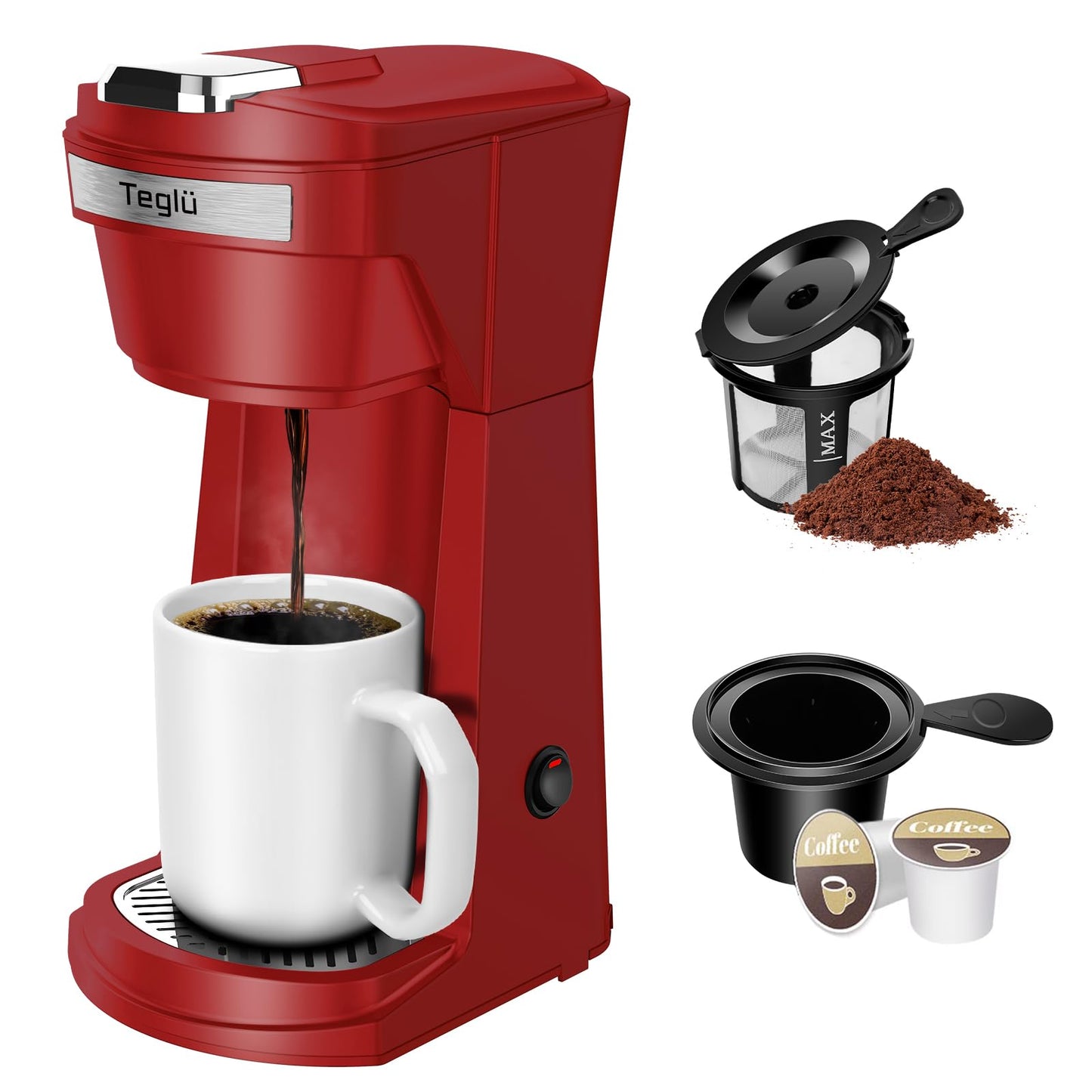 Single Serve Coffee Maker for K Cup Pod & Ground Coffee 2 in 1, K Cup Coffee Machine 14 oz Brew Size, Mini Single Cup Coffee Pod Fast Brew, Reusable Filter