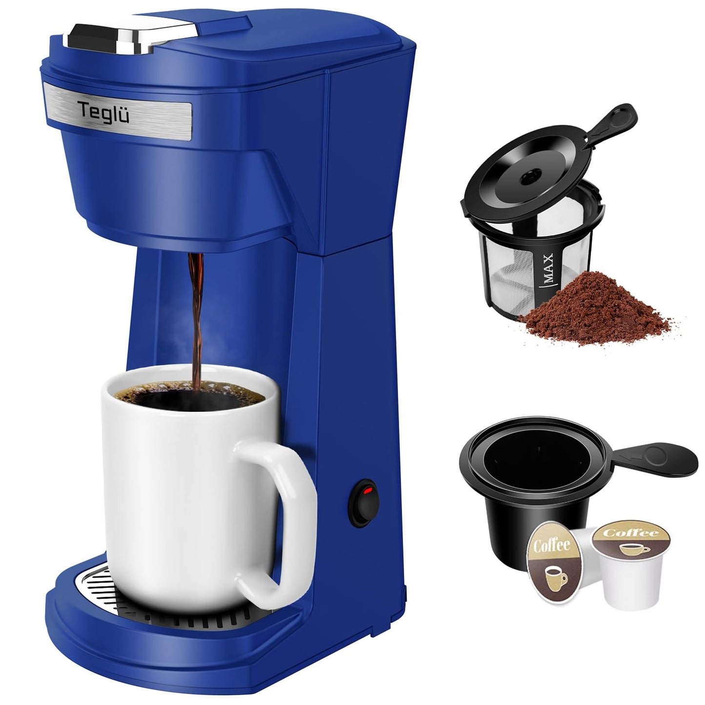 Single Serve Coffee Maker for K Cup Pod & Ground Coffee 2 in 1, K Cup Coffee Machine 14 oz Brew Size, Mini Single Cup Coffee Pod Fast Brew, Reusable Filter