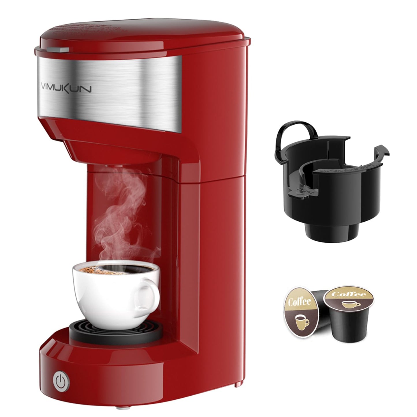 Coffee Maker, Single Serve Coffee Maker Machine 6 to 14 oz With Permanent Filter, Compatible with K Cup Pod & Ground Coffee, Mini Size