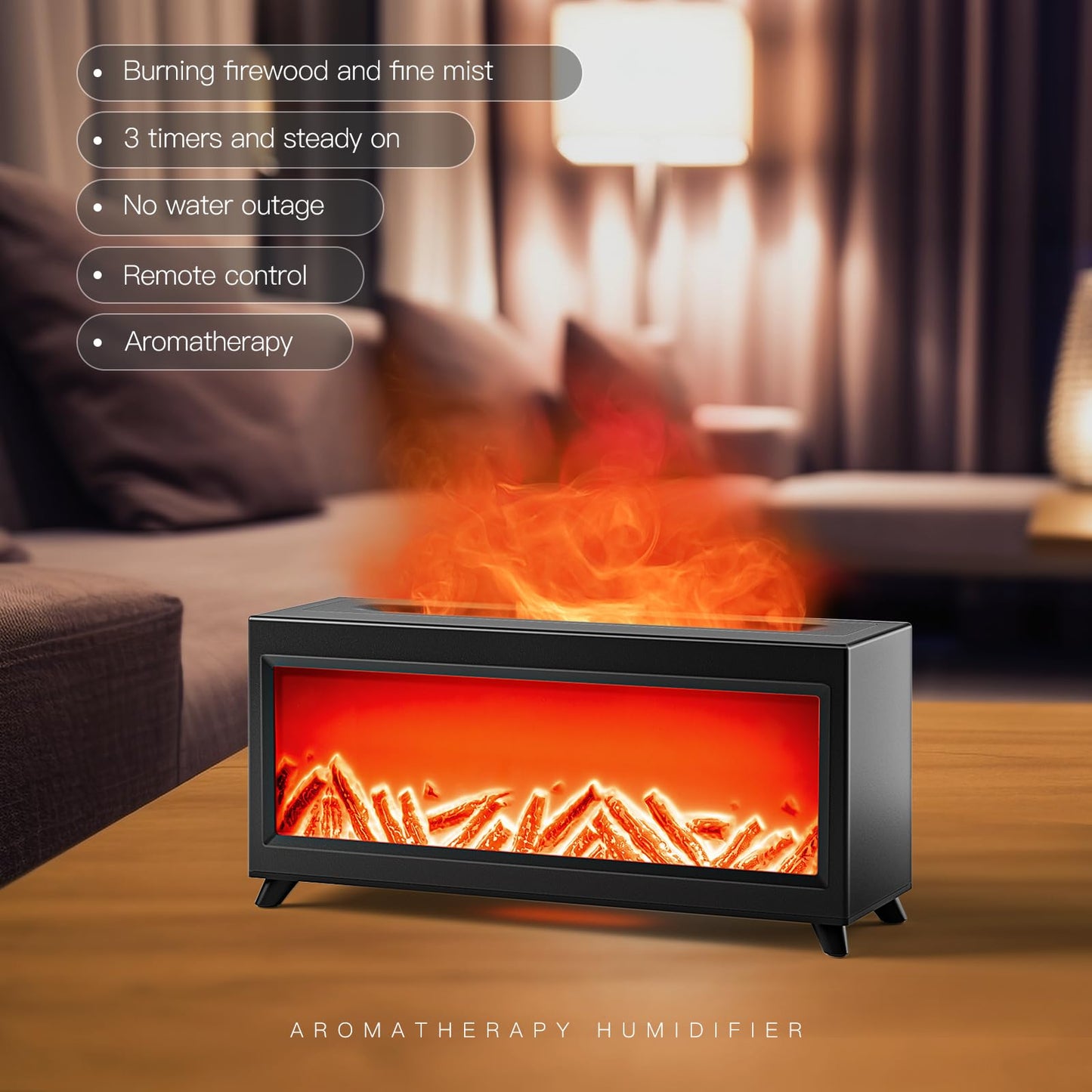 Essential Oil Diffuser, Fireplace Fire Flame Aromatherapy Diffuser, 220ml Ultrasonic Cool Mist Humidifier, Scent Aroma Diffuser with 7 Colors Light, Timer & Auto-Off for Home, Room