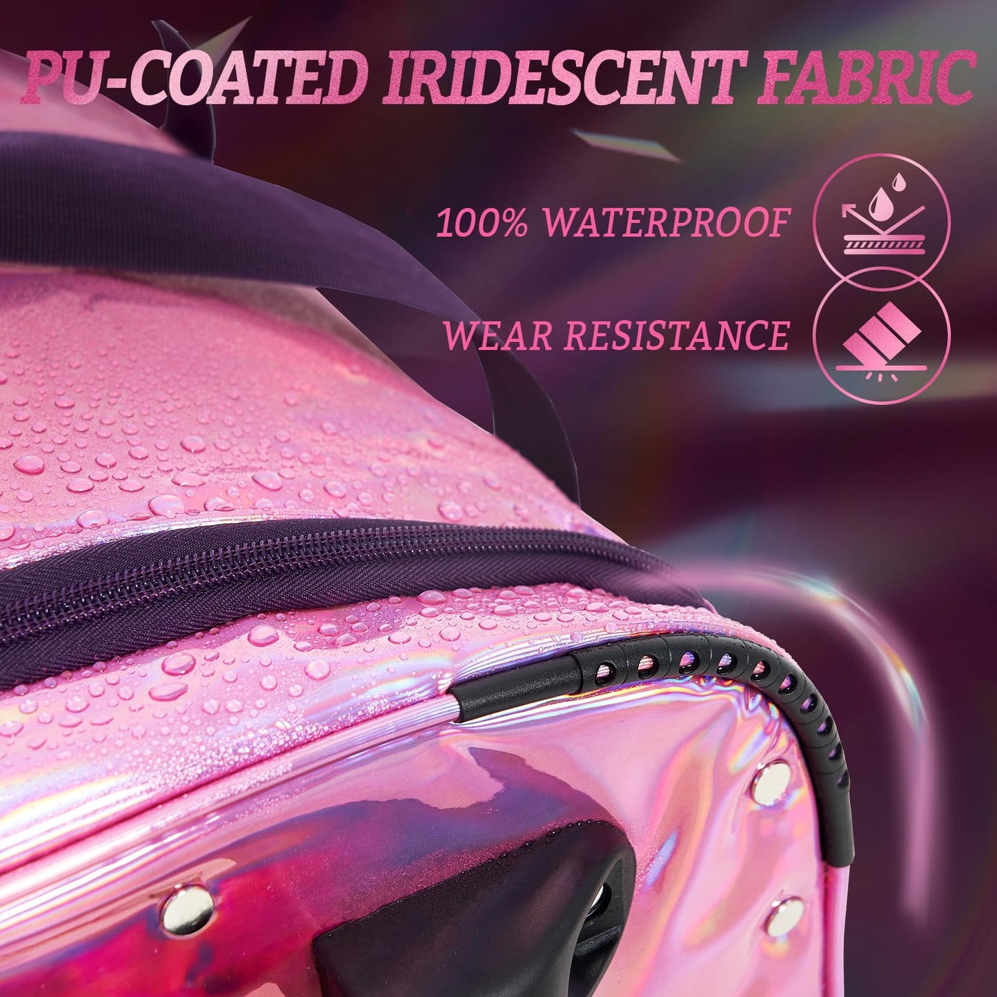 Fegat Dance Bag with Garment Rack, 23" Glittering Rolling Dance Competition Bag Prism-Glowing Waterproof Dance Duffel Bag Costume Suitcase for Dancers Performer Artist,Sparkle Purple