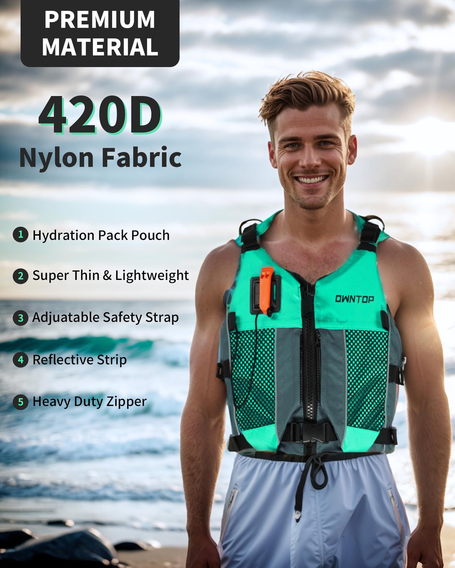 Koorium Life Jacket for Adult,Swim Vest for Men Women,Adults Life Jackets Dual Mesh Pockets Attached Whistle Buoyancy Aid for Fishing, Paddleboard, Kayaking, Boating