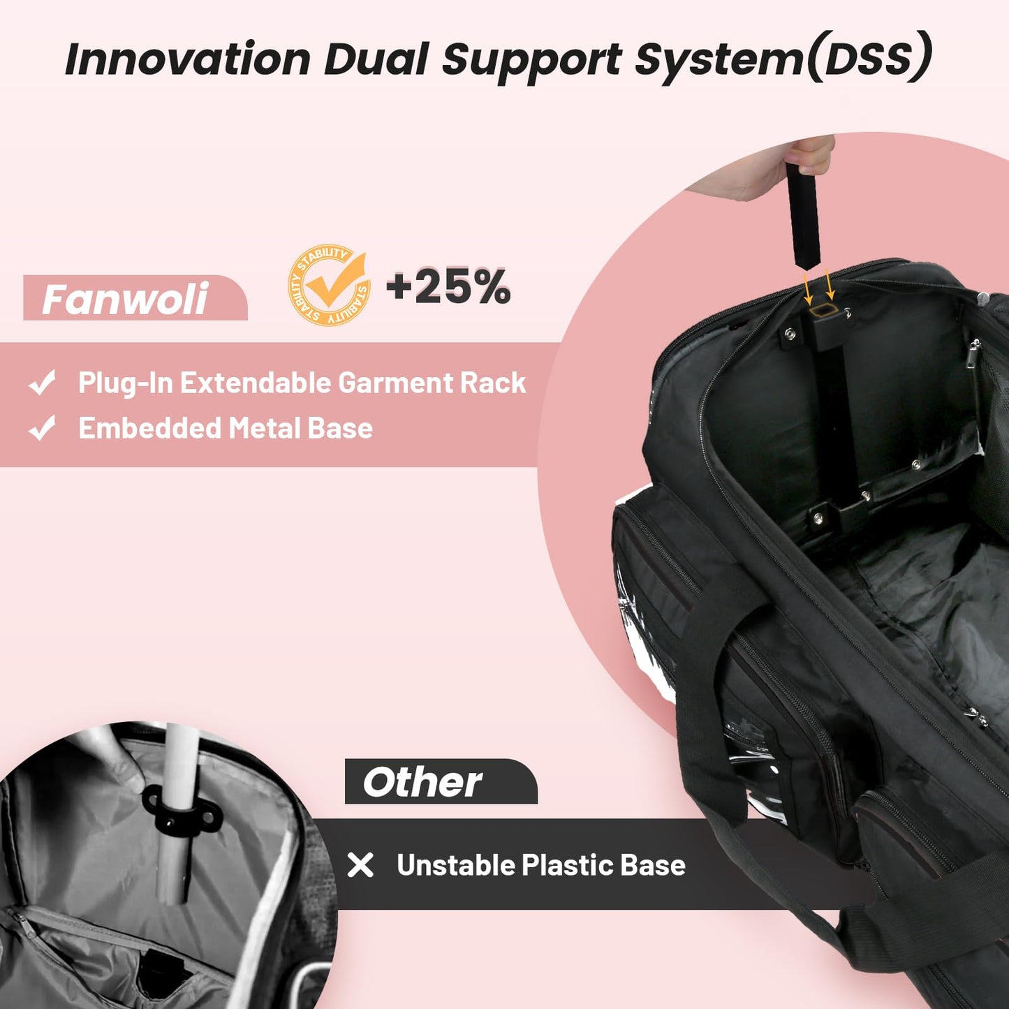 Fegat Dance Bag with Garment Rack, 23" Foldable Rolling Competition Dance Duffle Bag with Portable Clothes Changing Cover, Costume Suitcase for Dancers Shows Athletes