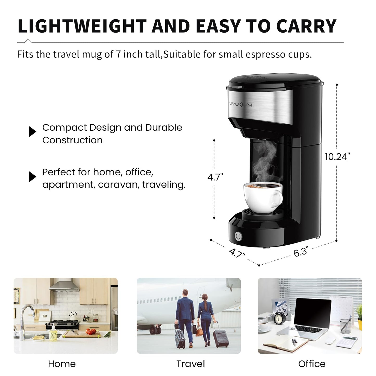 Coffee Maker, Single Serve Coffee Maker Machine 6 to 14 oz With Permanent Filter, Compatible with K Cup Pod & Ground Coffee, Mini Size
