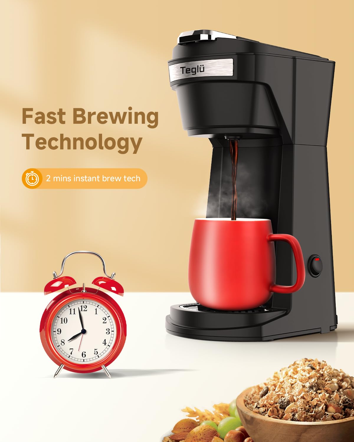 Single Serve Coffee Maker for K Cup Pod & Ground Coffee 2 in 1, K Cup Coffee Machine 14 oz Brew Size, Mini Single Cup Coffee Pod Fast Brew, Reusable Filter