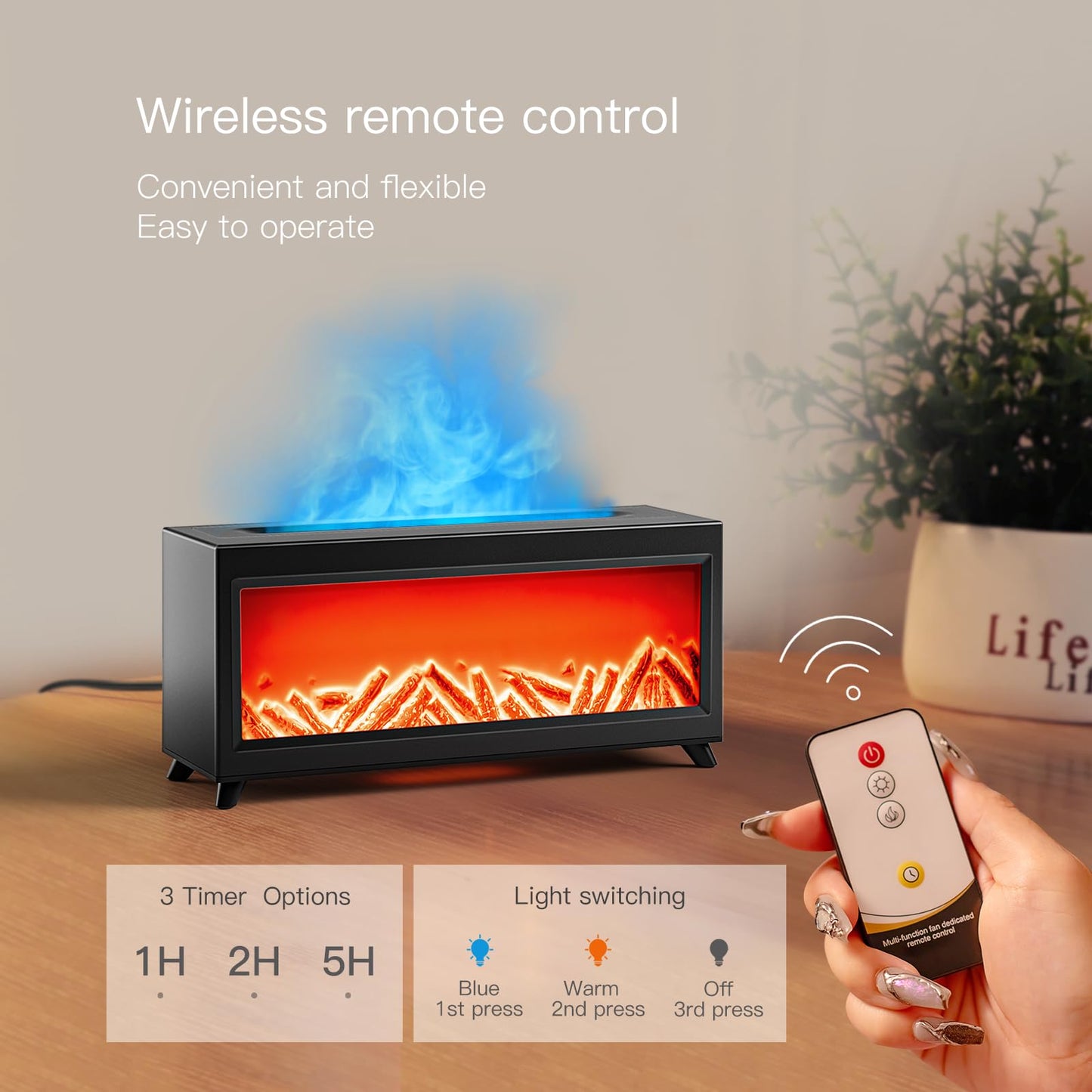 Essential Oil Diffuser, Fireplace Fire Flame Aromatherapy Diffuser, 220ml Ultrasonic Cool Mist Humidifier, Scent Aroma Diffuser with 7 Colors Light, Timer & Auto-Off for Home, Room