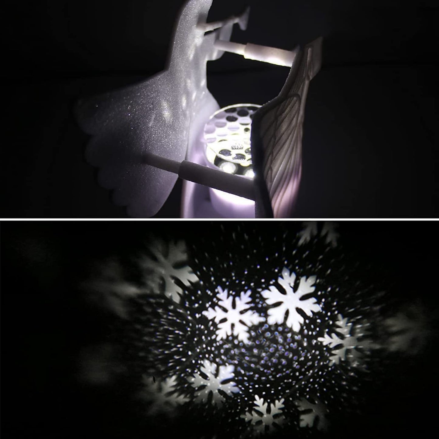 Christmas Tree Topper, Gold Angel Tree Topper Lighted with 3D Rotating Snowflake Projector, Glittering Lighted Xmas Tree Topper for Christmas Holiday Decorations Gift