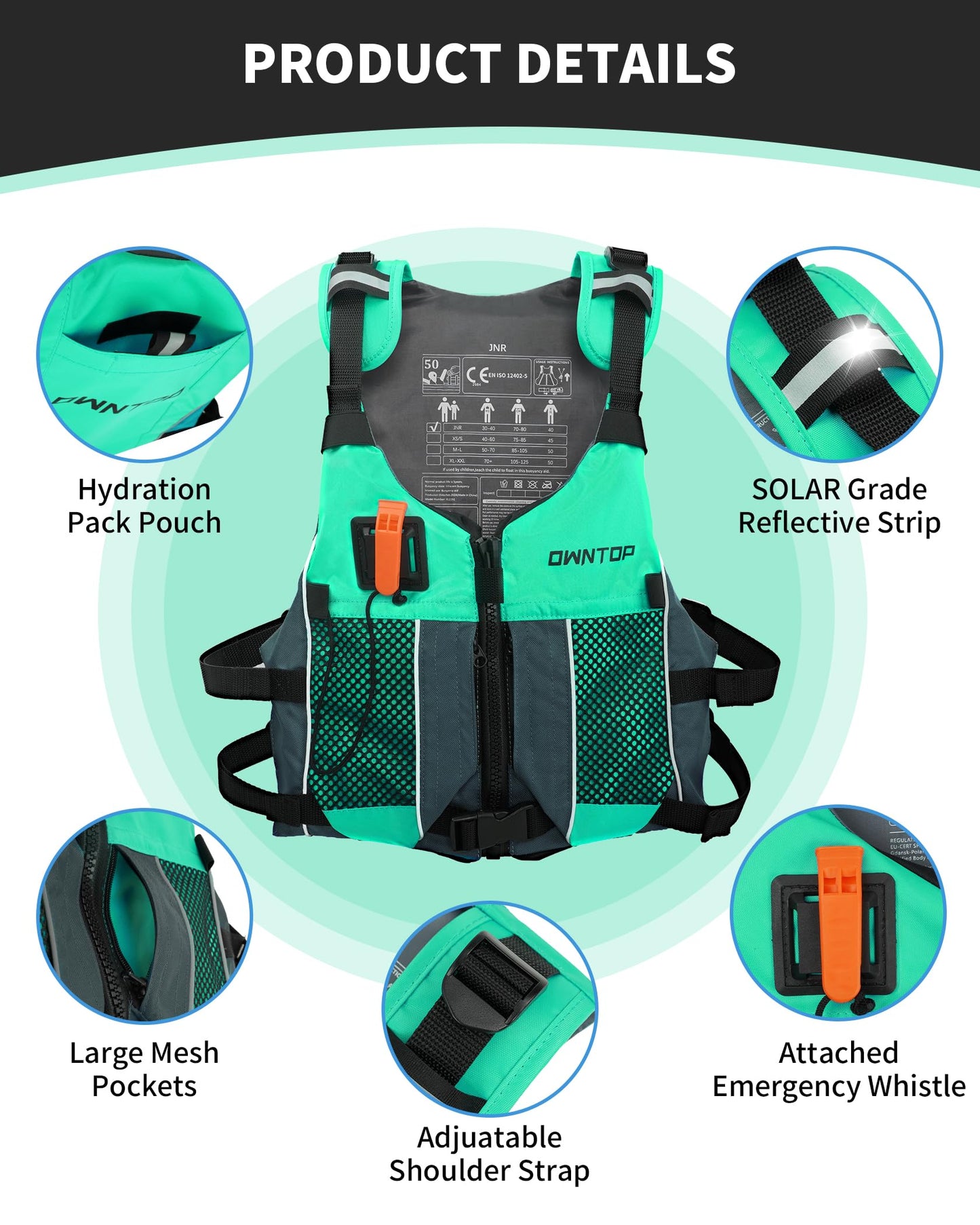 Koorium Life Jacket for Adult,Swim Vest for Men Women,Adults Life Jackets Dual Mesh Pockets Attached Whistle Buoyancy Aid for Fishing, Paddleboard, Kayaking, Boating