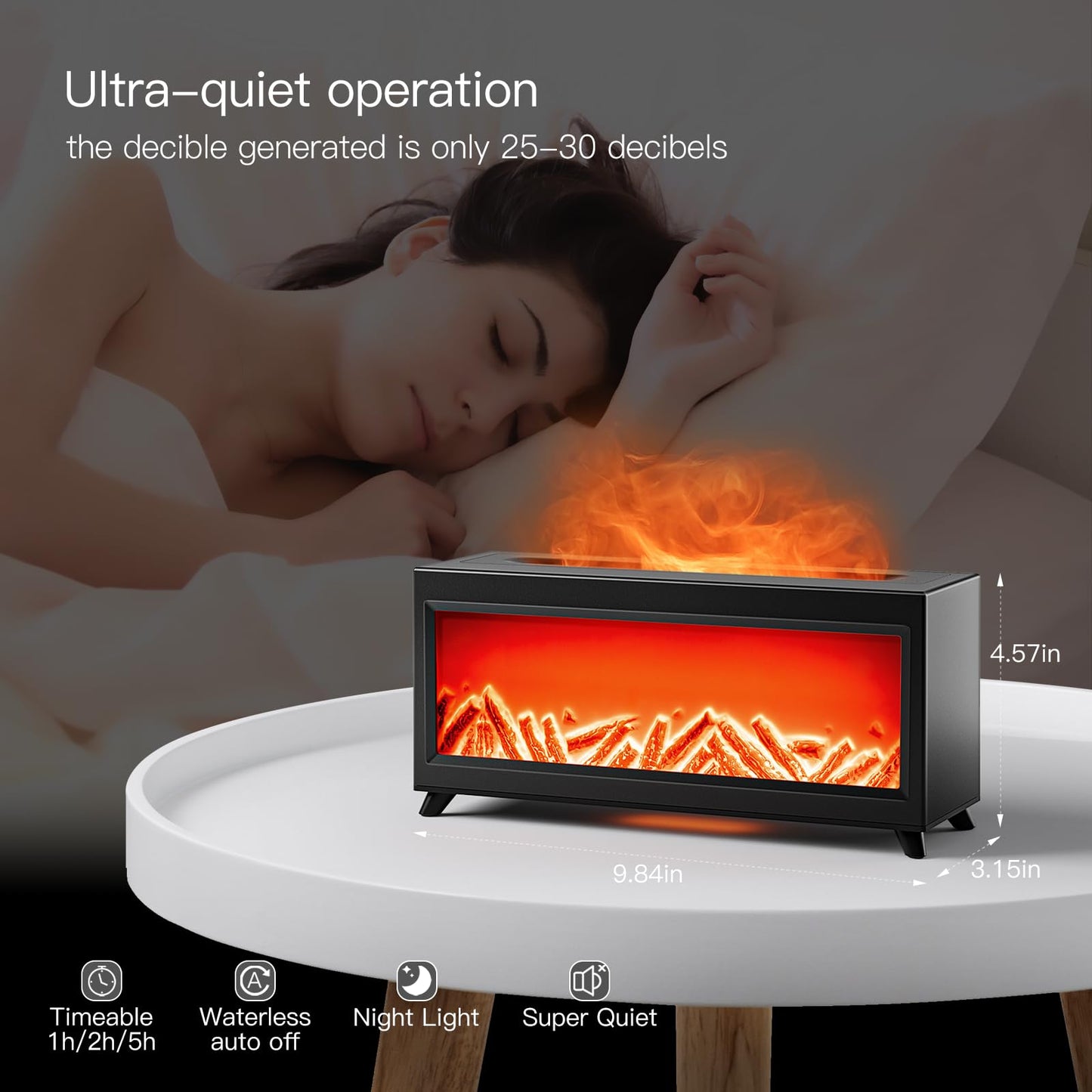 Essential Oil Diffuser, Fireplace Fire Flame Aromatherapy Diffuser, 220ml Ultrasonic Cool Mist Humidifier, Scent Aroma Diffuser with 7 Colors Light, Timer & Auto-Off for Home, Room