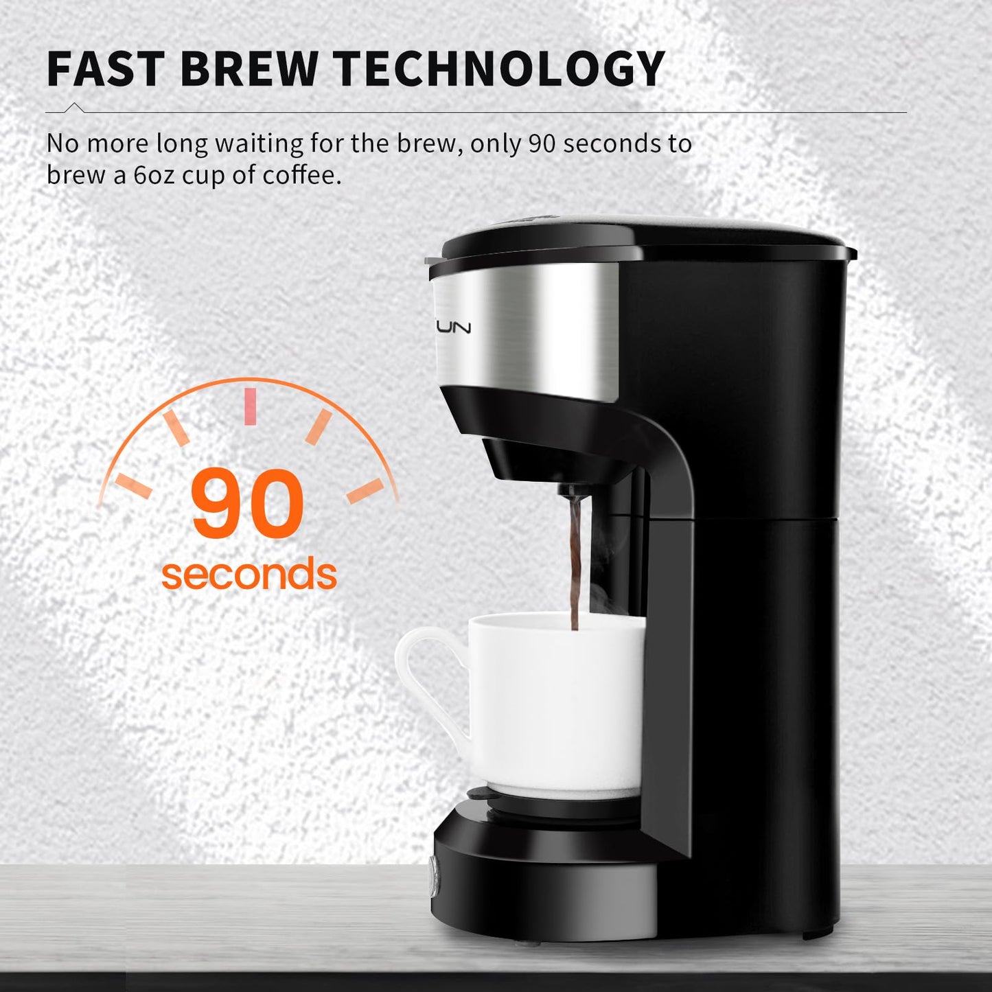 Coffee Maker, Single Serve Coffee Maker Machine 6 to 14 oz With Permanent Filter, Compatible with K Cup Pod & Ground Coffee, Mini Size