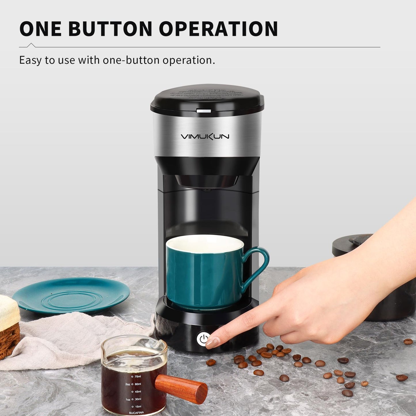 Coffee Maker, Single Serve Coffee Maker Machine 6 to 14 oz With Permanent Filter, Compatible with K Cup Pod & Ground Coffee, Mini Size