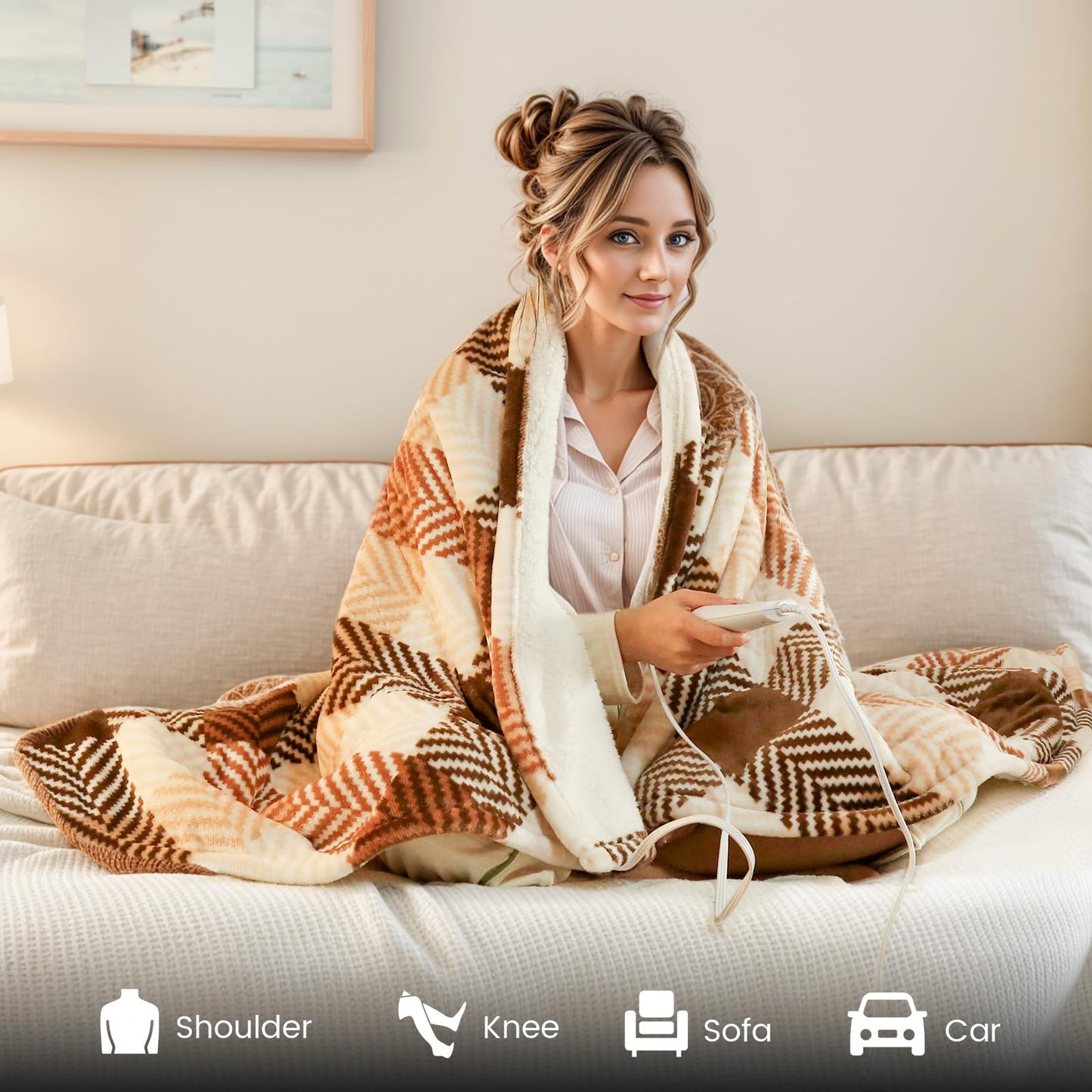 Heated Blanket King Size 100"x90", Dual Control Cozy Sherpa Electric Blankets for Bed with 10 Fast Heating Levels, 12H Auto Off, ETL Certified, Soft Washable Blanket for Home Use, Brown Plaid