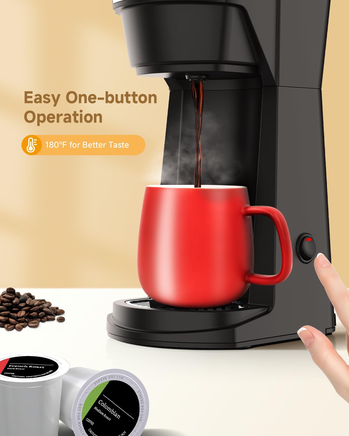 Single Serve Coffee Maker for K Cup Pod & Ground Coffee 2 in 1, K Cup Coffee Machine 14 oz Brew Size, Mini Single Cup Coffee Pod Fast Brew, Reusable Filter