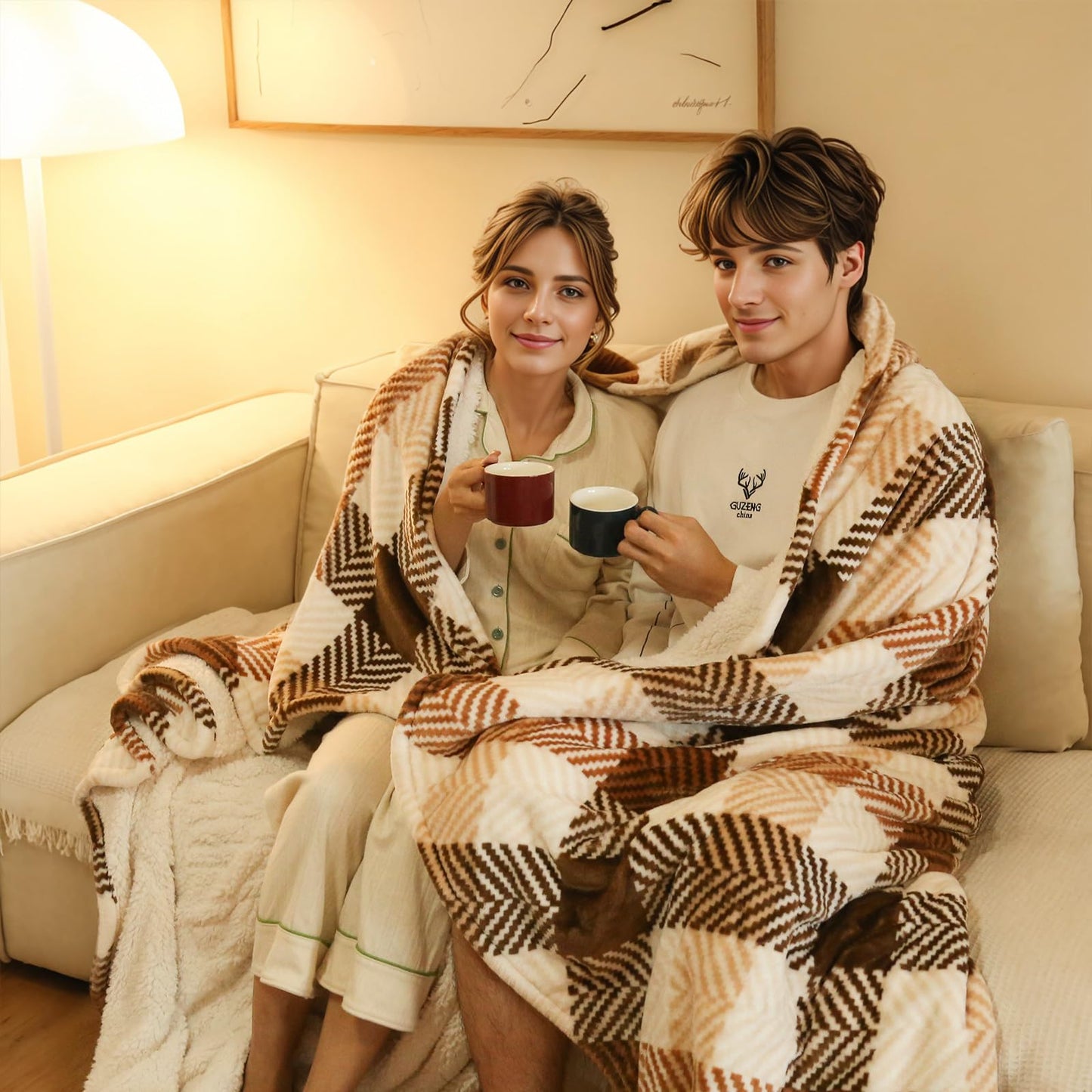 Heated Blanket King Size 100"x90", Dual Control Cozy Sherpa Electric Blankets for Bed with 10 Fast Heating Levels, 12H Auto Off, ETL Certified, Soft Washable Blanket for Home Use, Brown Plaid