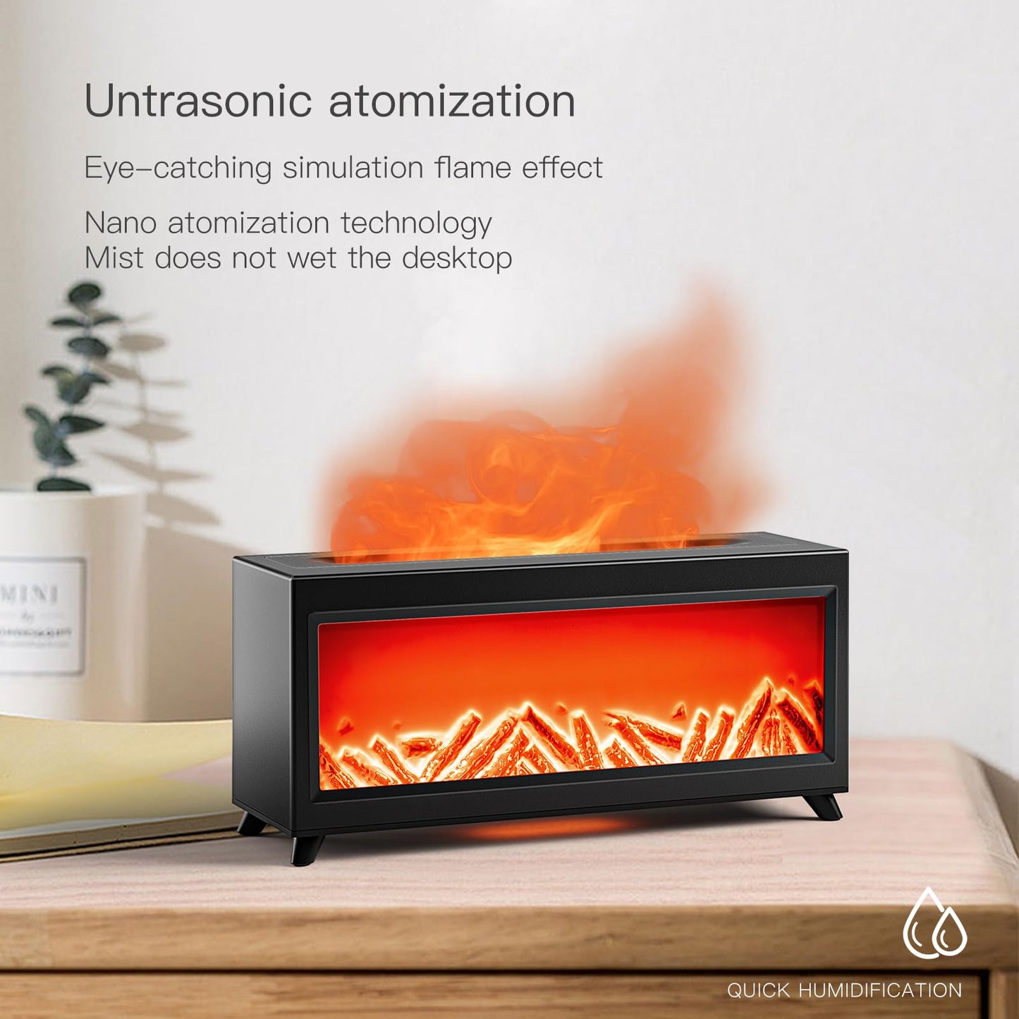 Essential Oil Diffuser, Fireplace Fire Flame Aromatherapy Diffuser, 220ml Ultrasonic Cool Mist Humidifier, Scent Aroma Diffuser with 7 Colors Light, Timer & Auto-Off for Home, Room