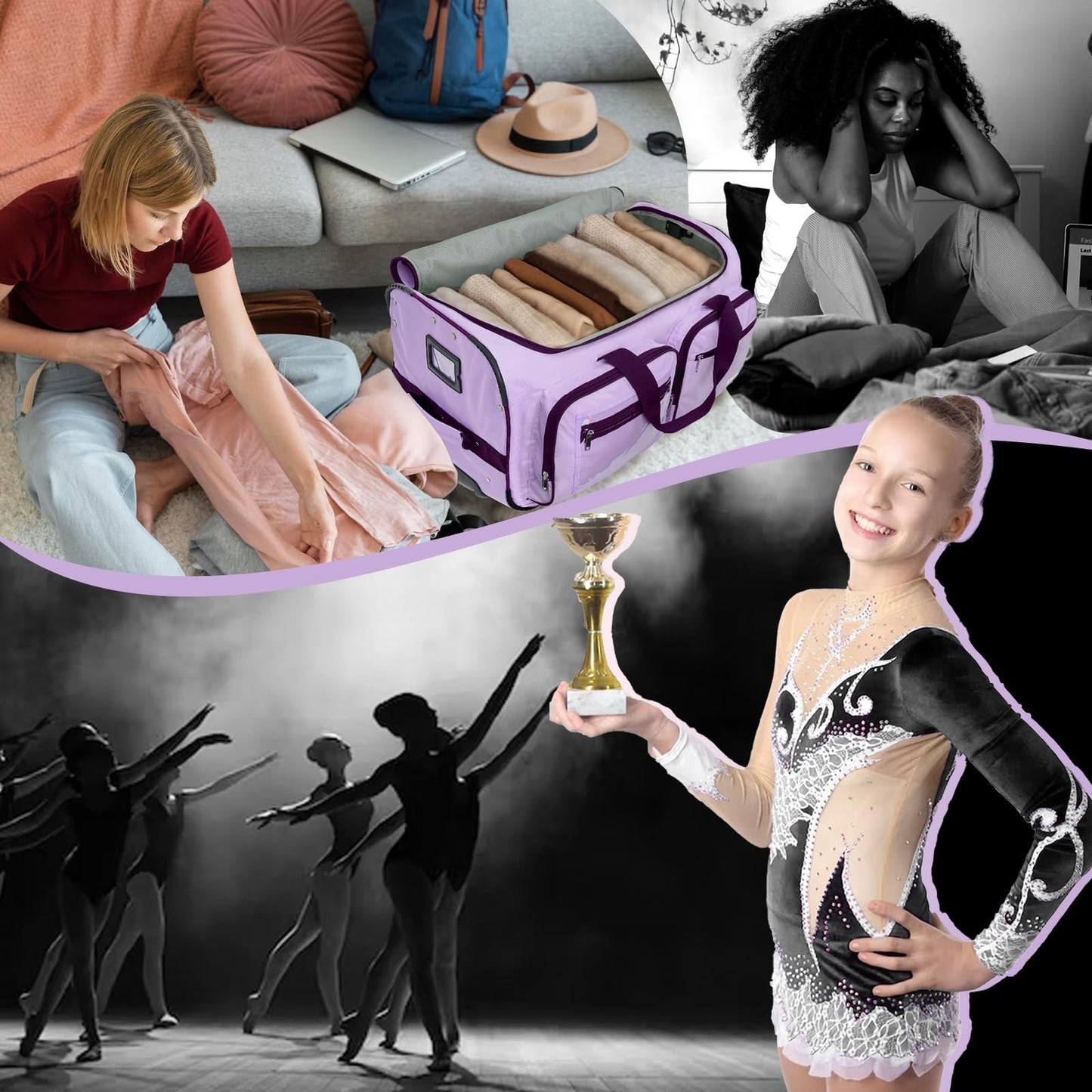 Fanwoli Dance Bag with Garment Rack, 23" Foldable Rolling Dance Bags Duffel Bag with Privacy Cover, Costume Suitcase for Dancers Shows Athletes