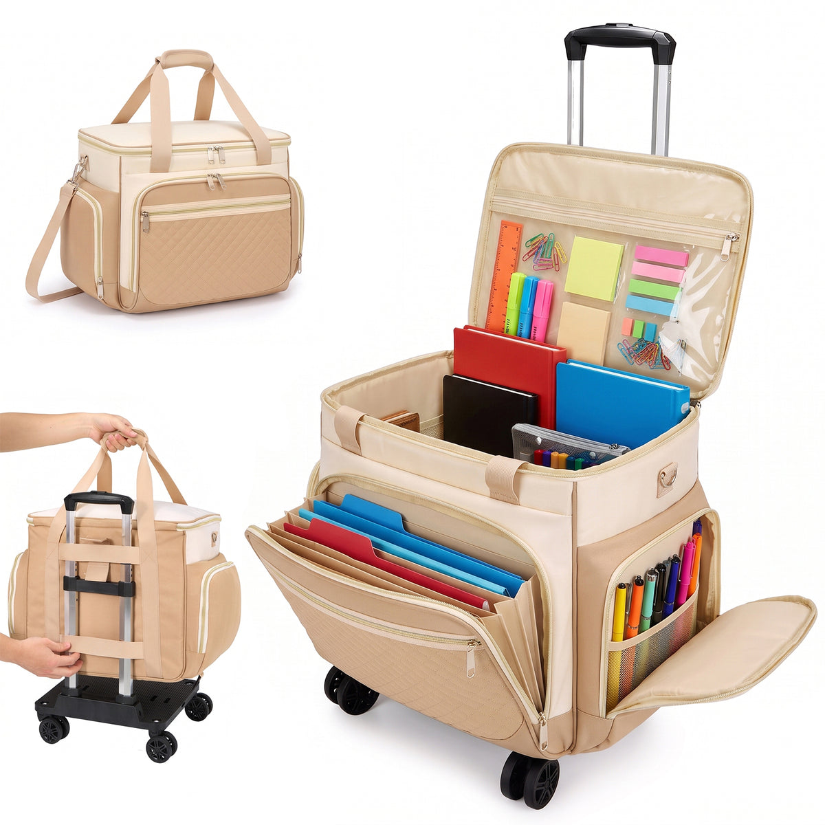 Rolling Craft Bag,Sewing Machine Tote,Large Sewing Accessories Storage with Wheels,Detachable Rolling Teacher Bag and Transport Tote for Craft,Teaching,Office