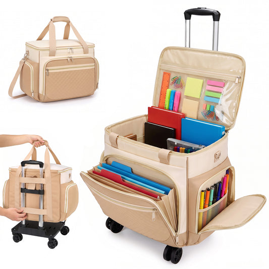 Rolling Craft Bag,Sewing Machine Tote,Large Sewing Accessories Storage with Wheels,Detachable Rolling Teacher Bag and Transport Tote for Craft,Teaching,Office