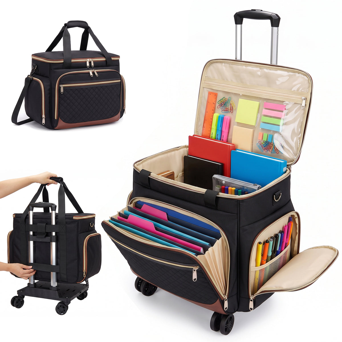 Rolling Craft Bag,Sewing Machine Tote,Large Sewing Accessories Storage with Wheels,Detachable Rolling Teacher Bag and Transport Tote for Craft,Teaching,Office