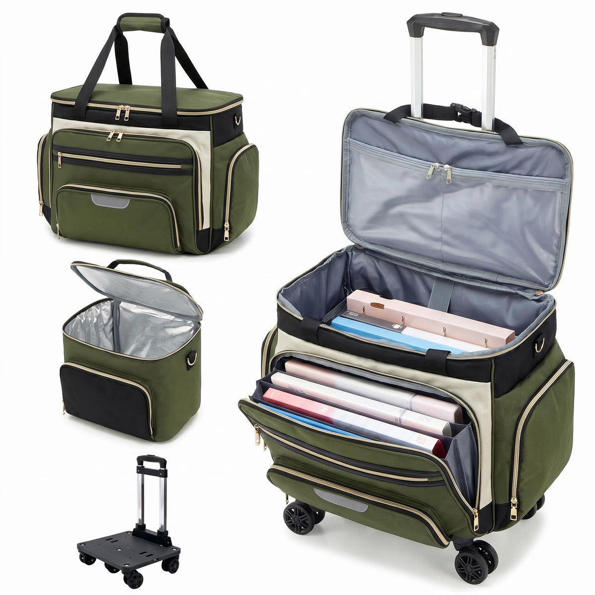 Rolling Craft Bag,Rolling Teacher Bag with Insulated Lunch Bag,Large Sewing Machine Tote & Accessory Storage,Detachable Rolling Transport Tote for Crafts,Teaching,Office